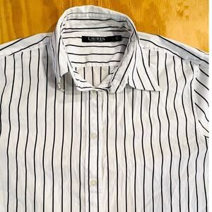 Lauren Ralph Lauren Green Label White w/ Black Stripe Long Sleeve Button Down L